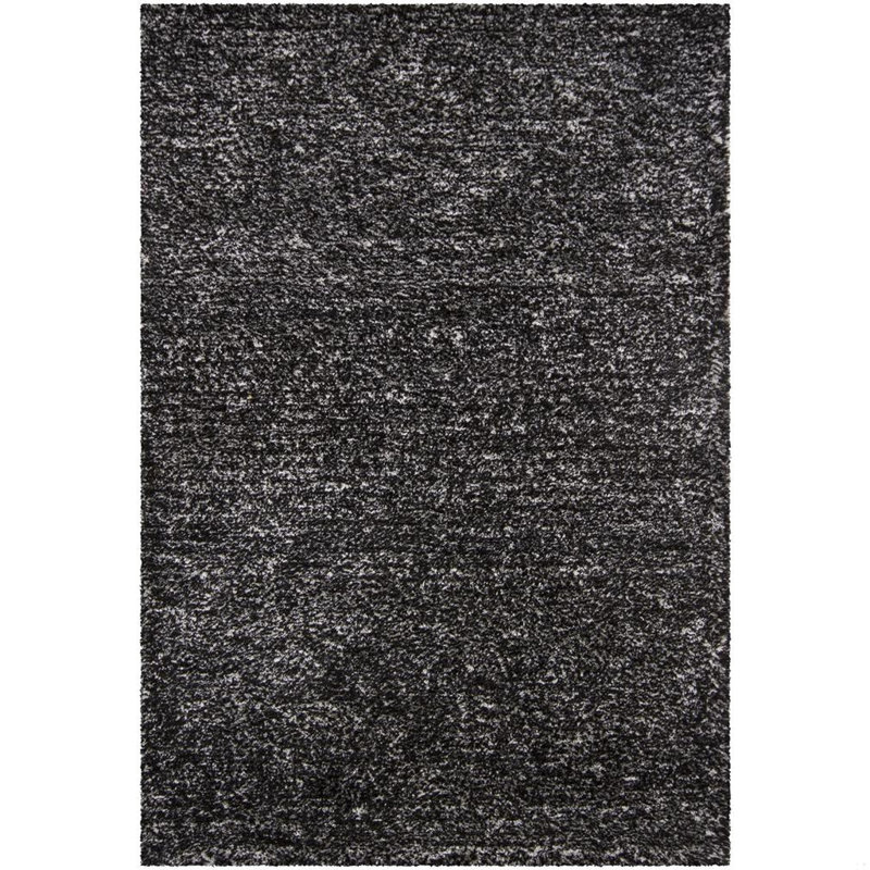 Arae Authentic Hand-Woven Handmade Black & White High Pile Contemporary Shag Polyester & Wool Blend Area Rug, Black/White