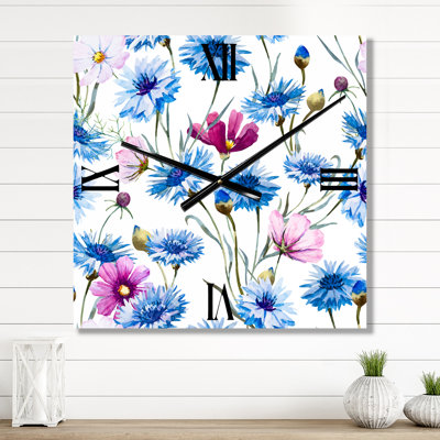 Blue and Pink Wild Cornflowers - Traditional Wall Clock