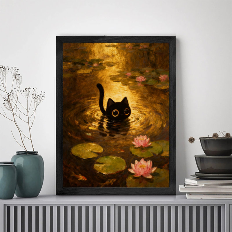 Reproduction d'art encadré noir de style rétro Monet nénuphar, H 11 po x l 9 po