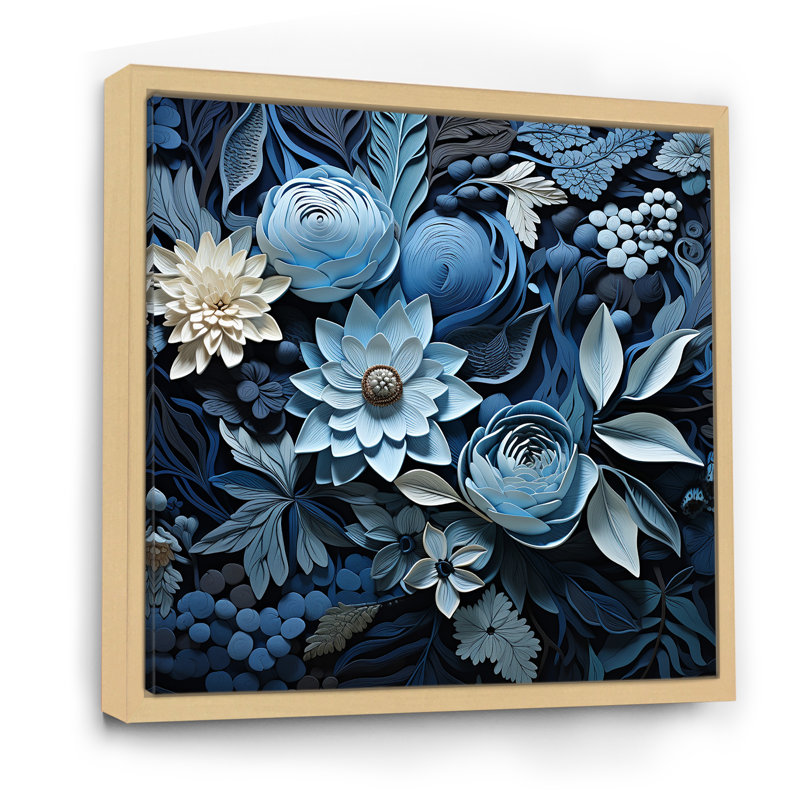 Blue Flower Crafted Delights, reproduction d'art sur toile encadrée, H 16 po x l 16 po x P 1 po, Cadre naturel flottant