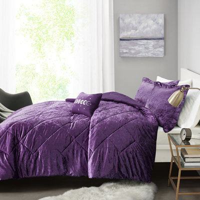 Édredon en velours de luxe pour lit simple / simple TG, en mauve, avec édredon, taies décoratives et coussins décoratifs