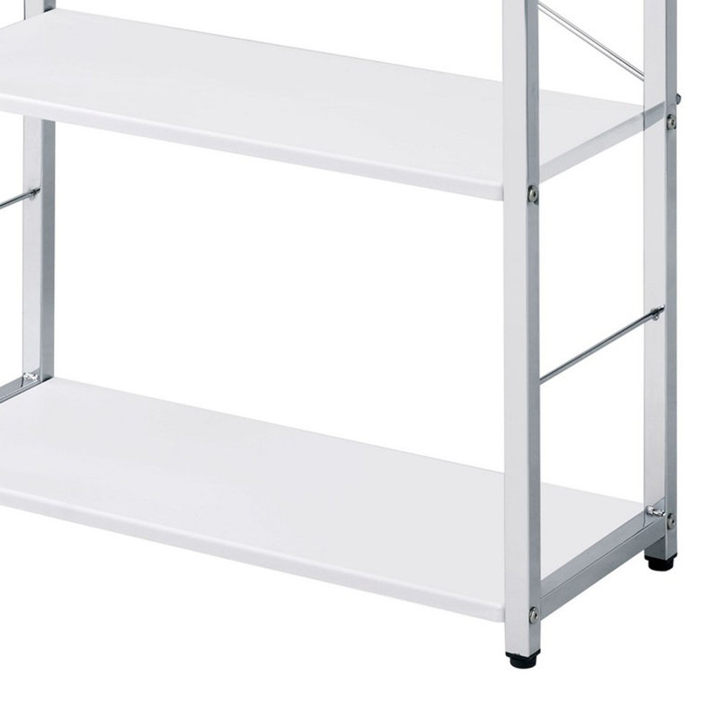 Tennos Rectangular Bookshelf, (4 Shelves) 42" H x 24" W x 11" D, White/Chrome