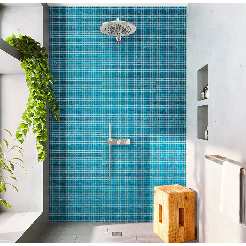 Celestial 0.8" x 0.8" Glass Grid Mosaic Wall & Floor Tile, Blue-Green
