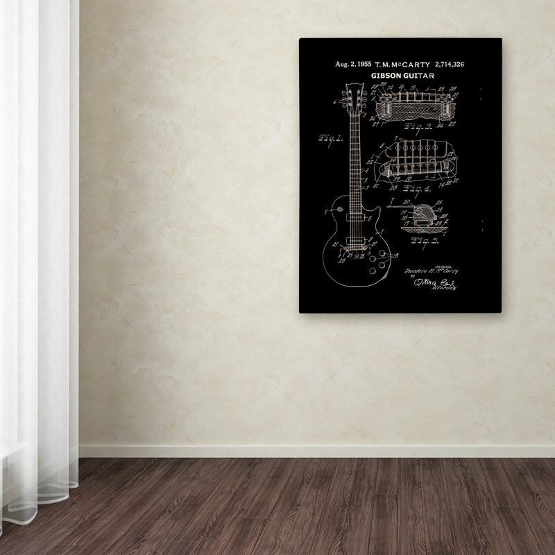 Black and White 1955 Gibson Guitar Patent Canvas Art