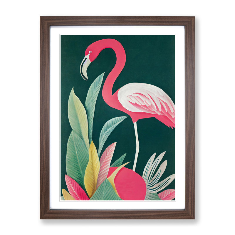 Pretty Flamingo - Single Picture Frame Print, 64cm H x 46cm W x 2cm D, Walnut Framed
