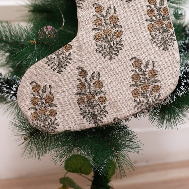  Chaussette de Noël en lin Artisan, H 10 po x l 4,5 po