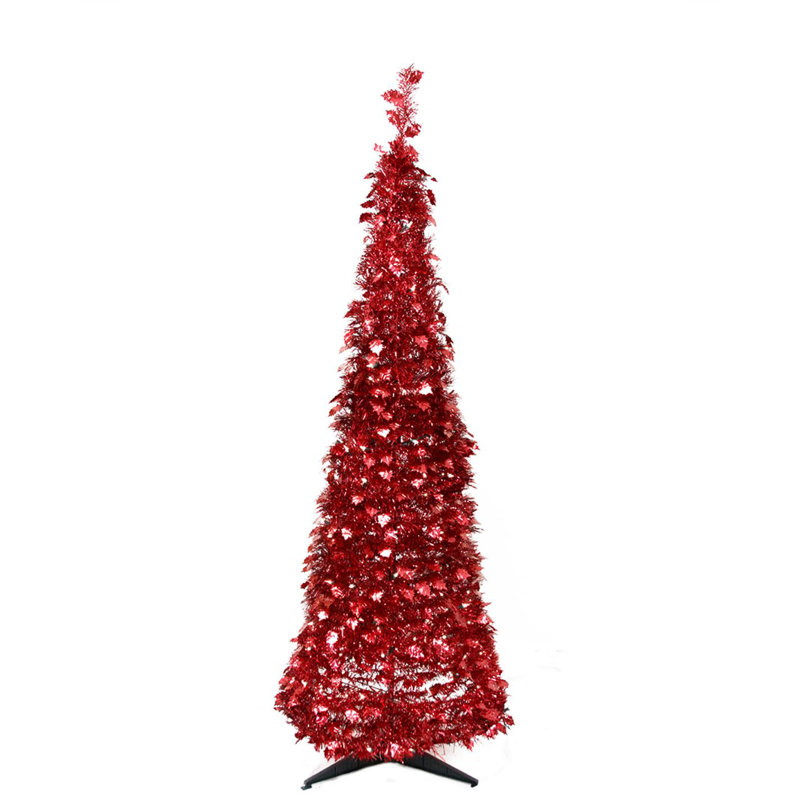 Arbre de Noël artificiel rouge 6 pi avec lumières Tinsel