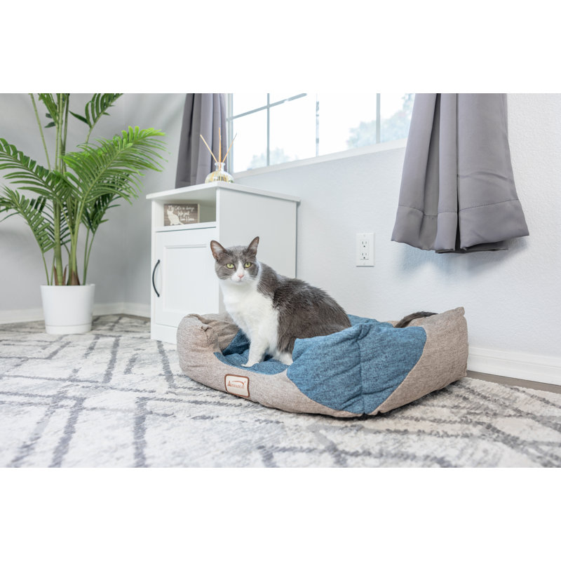 Small Cornflower Blue and Beige Fiberfill Rectangular Pet Bed