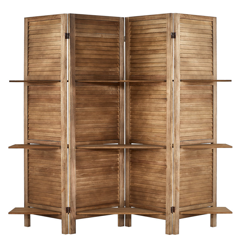 Paravent double face avec tablettes pour la séparation des pièces, 4, L 63 po x H 67 po, Brun