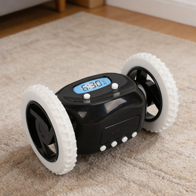 Alarm Clock On Wheels Cute Funny Battery Powered Loud Rolling for Heavy Sleepers