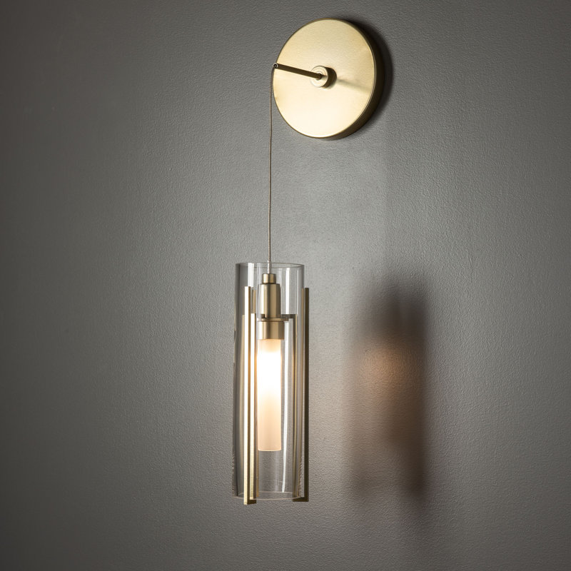 Exos 1 - Light Steel Armed Sconce, Clear/Opal White, Modern Brass