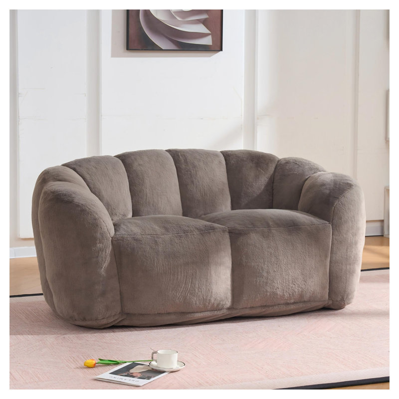Très grand canapé et fauteuil à billes en fausse fourrure brun