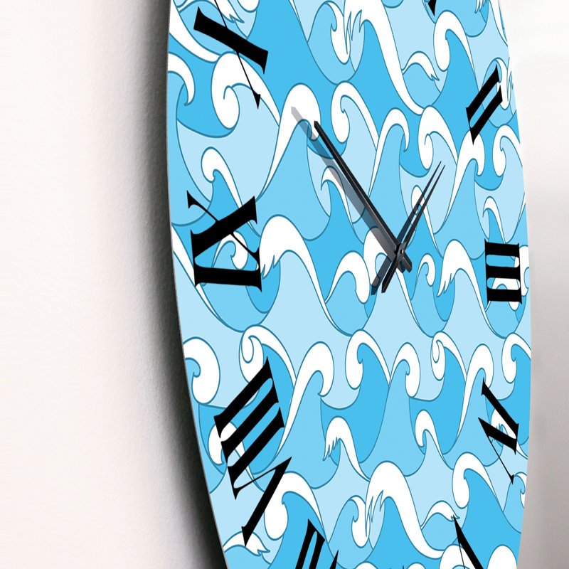 Abstrait vagues de la mer en bleu clair - horloge murale nautique et côtière, Moyen