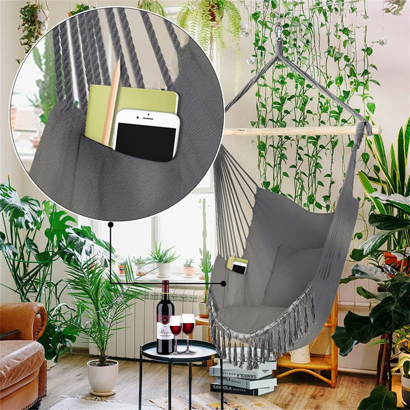 Hanging Chair With Cushion, Hammock Swing Chair, Gray