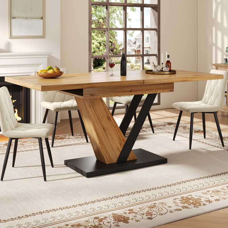 160 cm Extendable Rectangular Dining Table with Iron Base