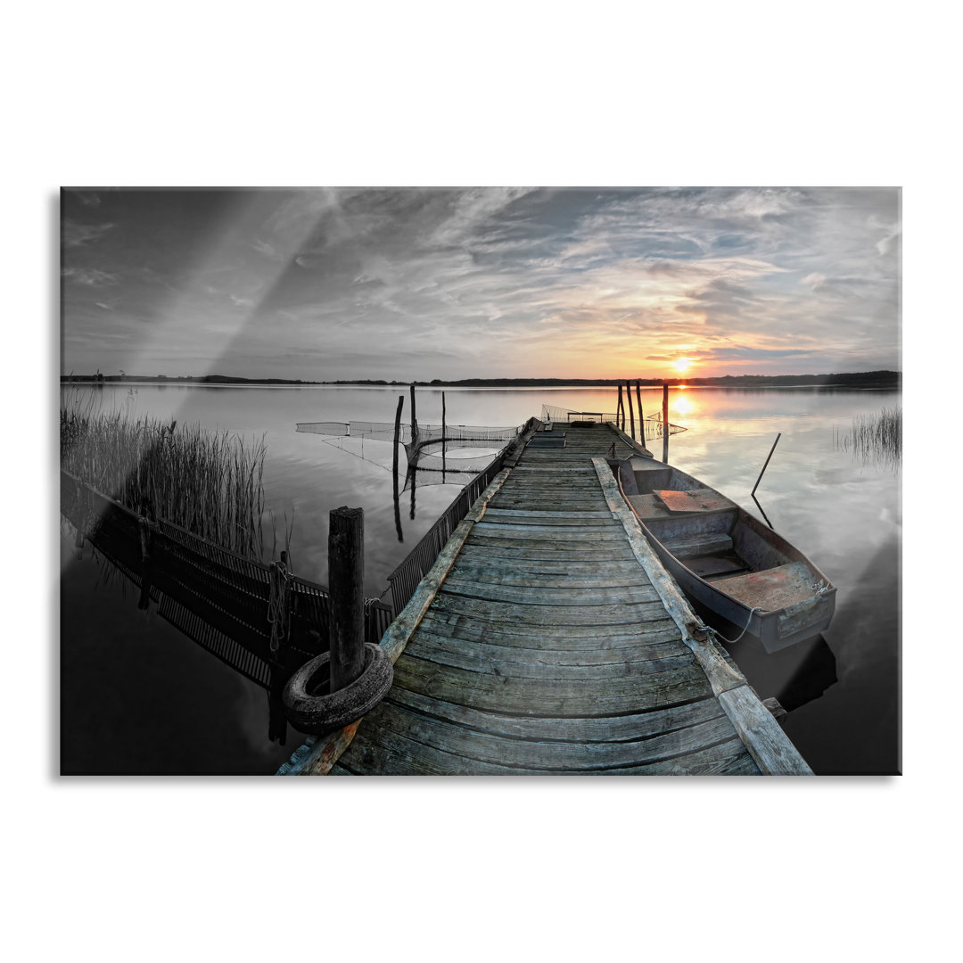 Leinwandbild "Wooden Footbridge in Sunset" in Weitwinkeloptik