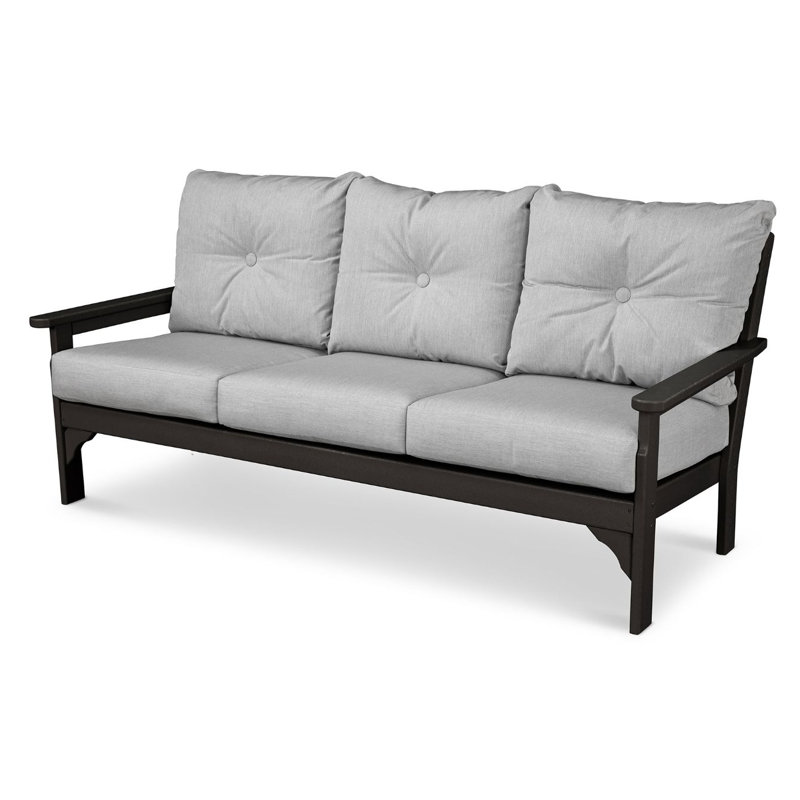 Lakeside Vineyard 74" Wide Outdoor Patio Sofa with Revolution Cushions, Black Frame/Canvas Granite Cushion