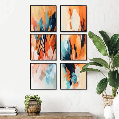 Botanical Orange Plam Dream Fragments - Abstract Wall Decor Set Of 6