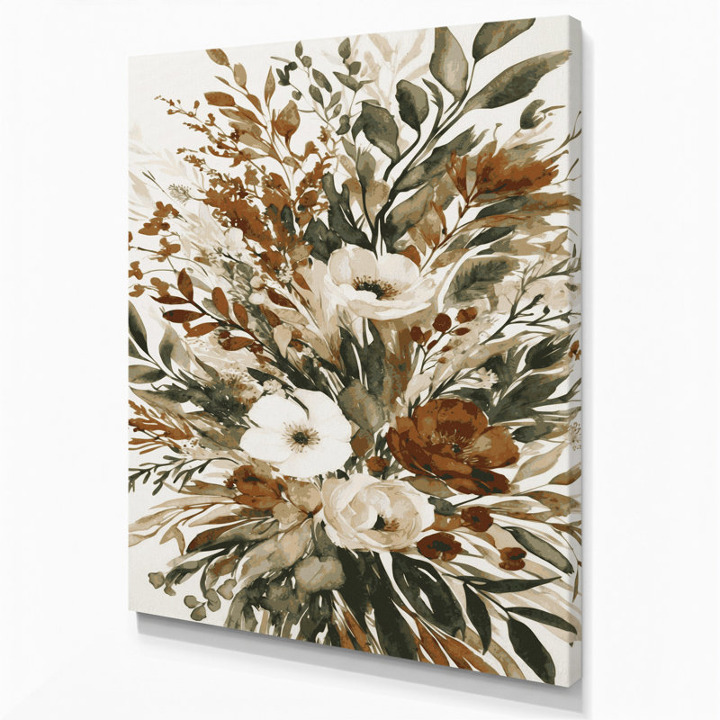 Aquarelle, art floral sur toile gris 78, H 24 po x l 36 po