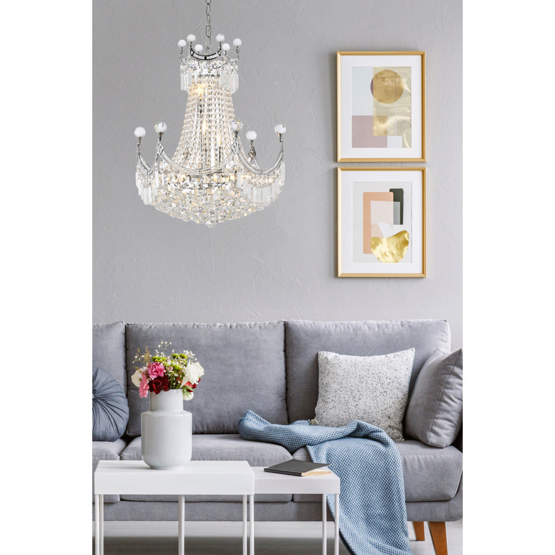 Lustre étagé unique à 9 lumières avec accents Eustacio, Chrome