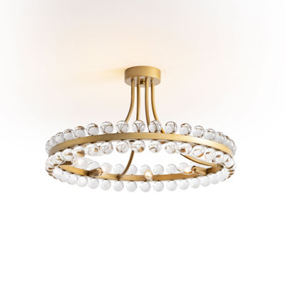Ollivia 8 - Light 24'' Chandelier Style Circle Semi Flush Mount with Brushed Brass Finish and Crystals