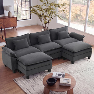 Canapé modulaire de 118 po avec rangement, canapé U Cloud Comfy avec repose-pieds et coussins décoratifs, canapé-lit modulaire en velours à assise profonde pour le salon, la chambre à coucher