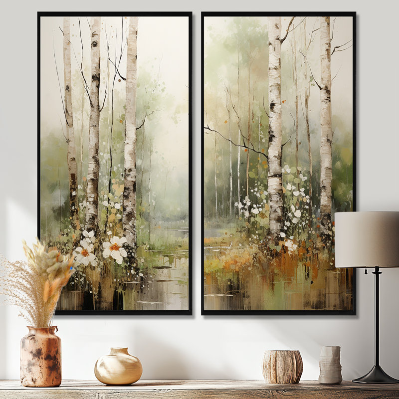 Minimalisme, forêt, bois II - ensemble d'art mural traditionnel de 2, 20" H x 24" W, Impression encadrée flottante, Black