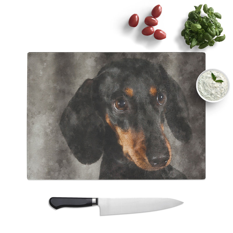 Tempered Glass Portrait of a Dachshund Dog Chopping Board, 20 cm x 28.5 cm