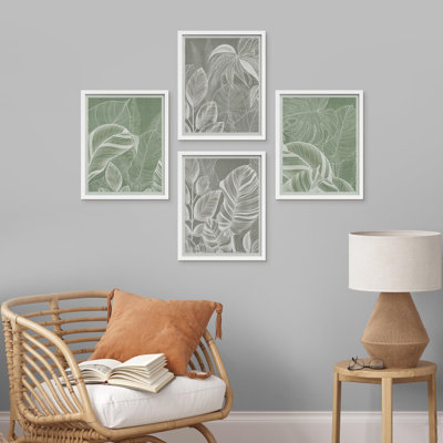 "Watercolor Botanical Plant Leaves", impression sur papier 4 pièces
