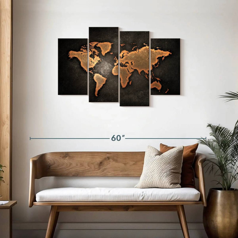 Carte du monde rétro Aliaz, H 27 po x l 43 po