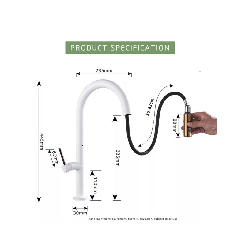 Robinet de cuisine rétractable à poignée simple avec accessoires