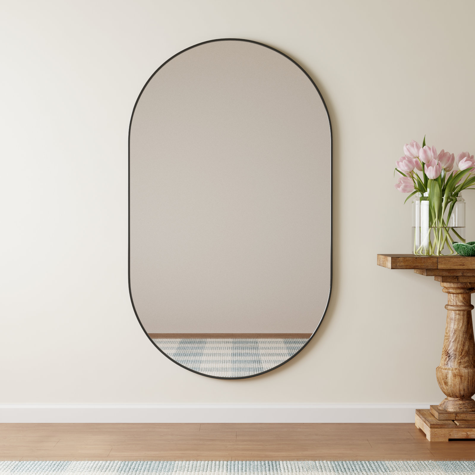 Elington Metal Oval Mirror, Black, 60"  x 36" 