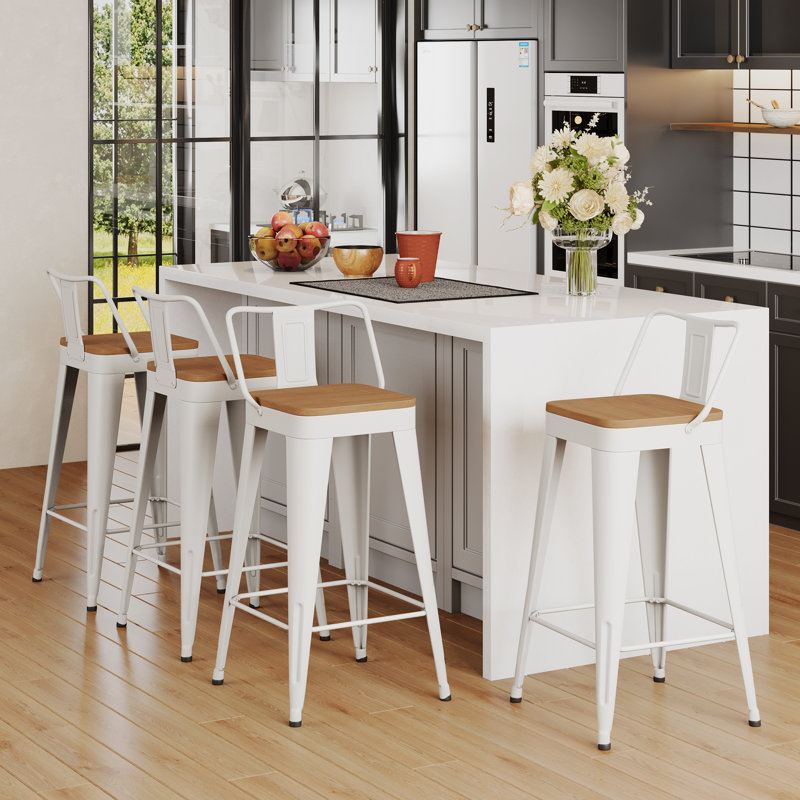 Metal Counter And Bar Stools, Bar Stool (30" Seat Height), White