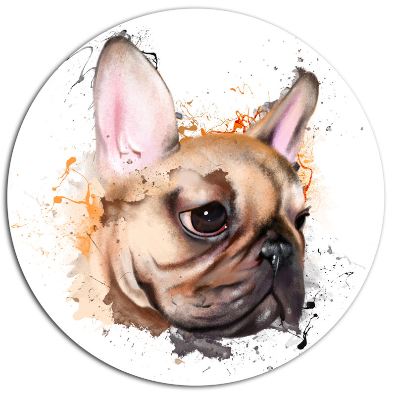 «Brown Watercolor French Bulldog», reproduction d'impression sur métal, H 23 po x l 23 po