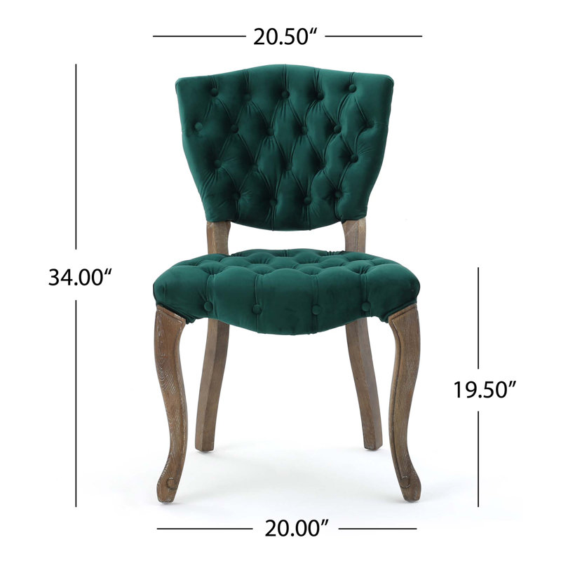 Chaise Parsons rembourrée et capitonnée Richard, Velours vert foncé