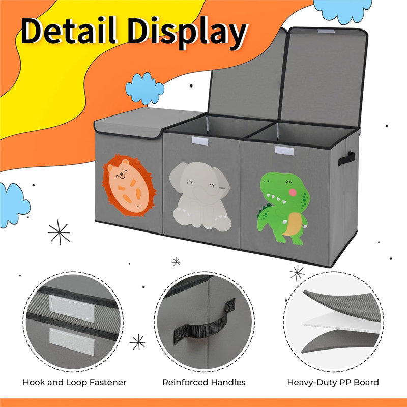 Toy Storage Organizer with Lids, Extra Large Toy Boxes for Kids, Handles and Divider, 142L, Grey