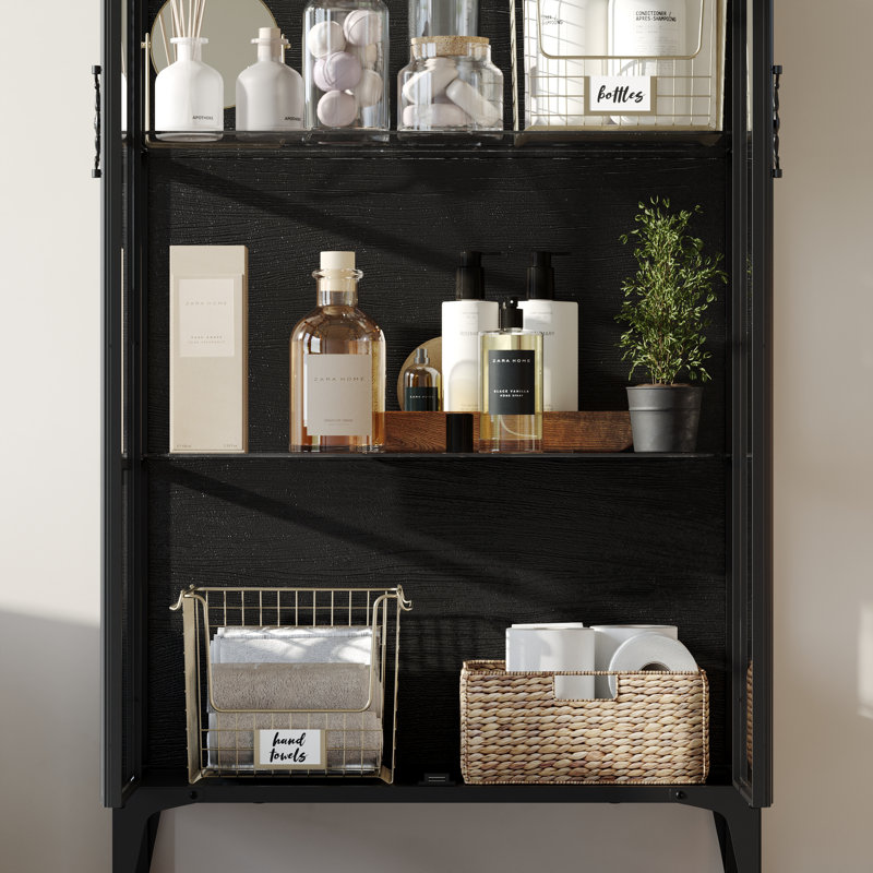 Modern 2-Door Glass Bathroom Linen Cabinet