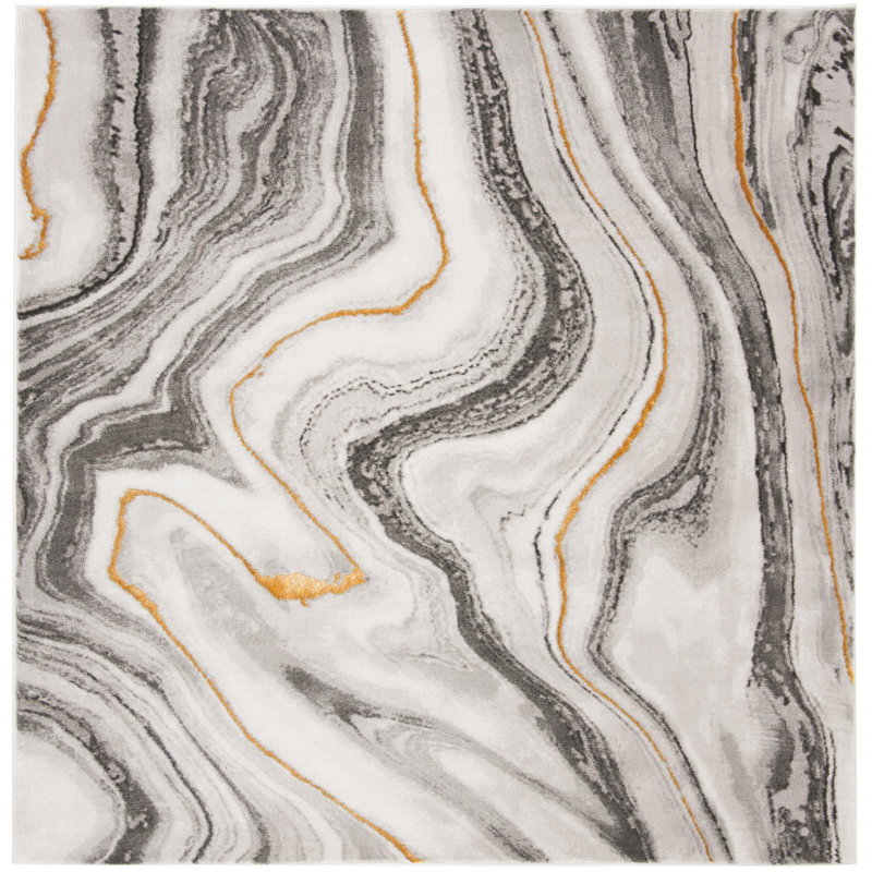 Tapis abstrait gris / doré Swindle, Carré 10 pi