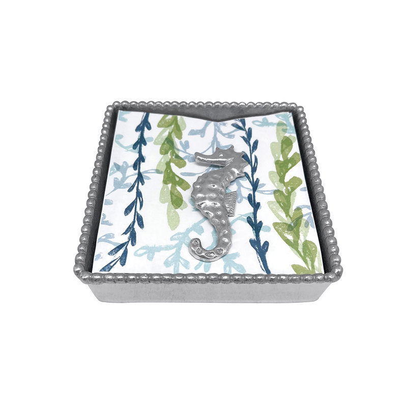 Seaside Sea Horse Beaded Flat Napkin Holder Set