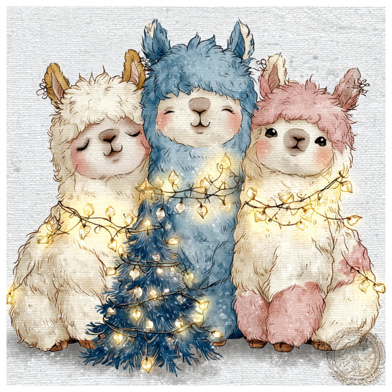 Édredon lamas avec lumières de Noël, Très grand lit