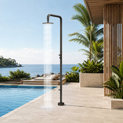 94"H Freestanding Outdoor Shower, 316 Marine Grade Stainless Steel, 2-Function Single Cold Shower with Rotatable Rain Head & Swivel Foot Wash Spout, cUPC & NSF Certified
