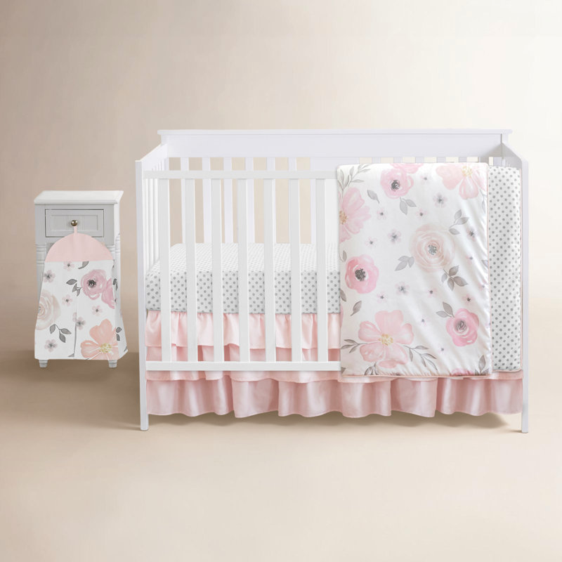 Ensemble de literie pour lit de bébé à motif floral en aquarelle 4 pièces
