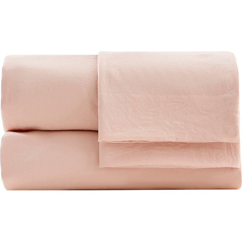 Washed Microfiber Bedding Microfiber Sheet Set, Cal.King Sheet Set + Fitted Sheet + 2 Pillowcases, Blush Pink