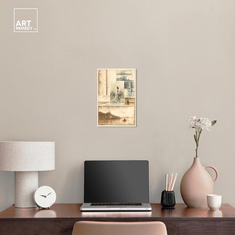 Beige and Brown Trompe L'oeil Collage Canvas Wall Art