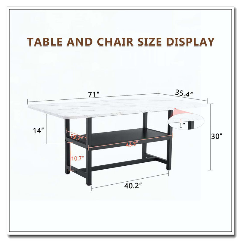 71"Long Dining Table With Shelf Storage, White