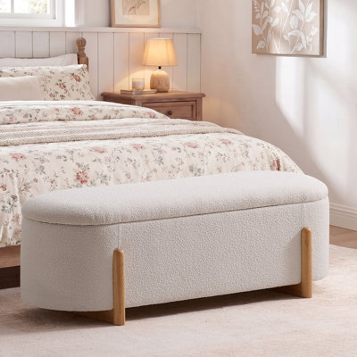 51.2"W Upholstered Boucle Flip Top Storage Bench
