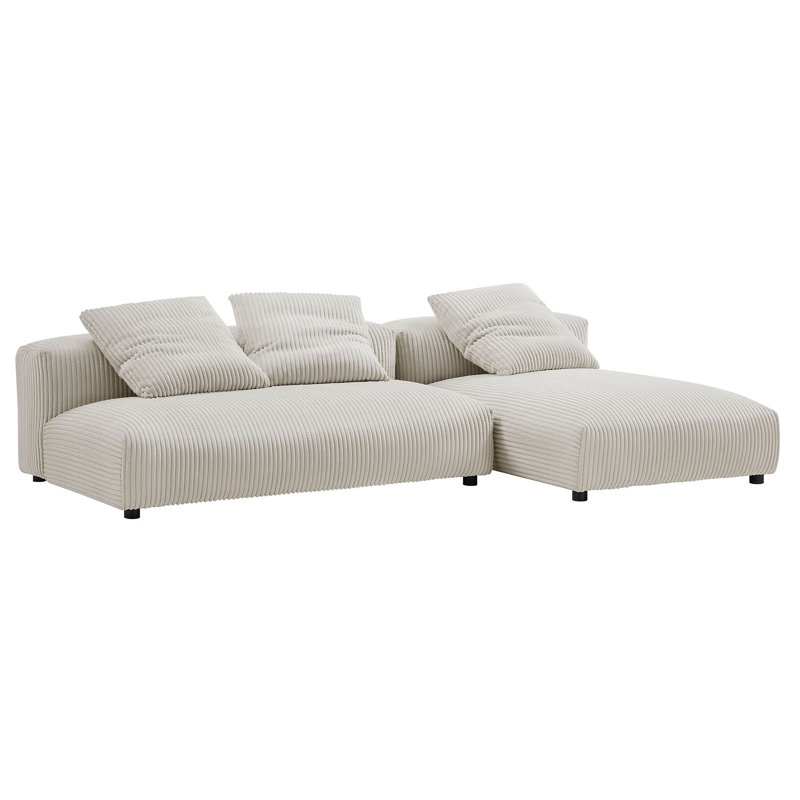 Solace 2-Piece Modular Upholstered Sectional Sofa With Chaise, Almond Corduroy