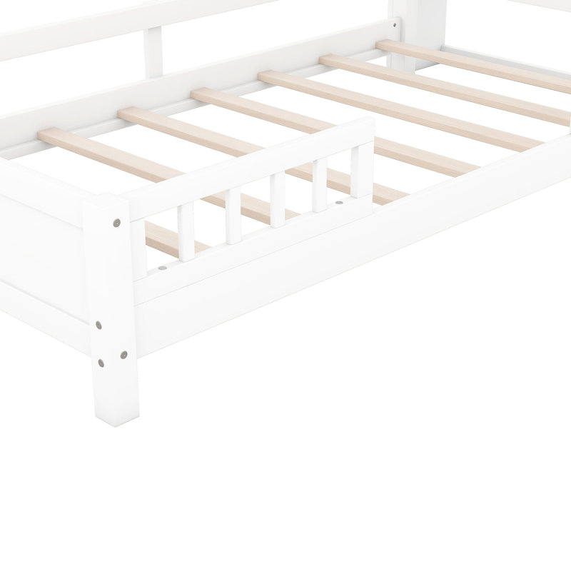 Lit plateforme simple blanc avec rangement à DEL, tête de lit et garde-corps intégrés - Répondez à vos besoins de confort