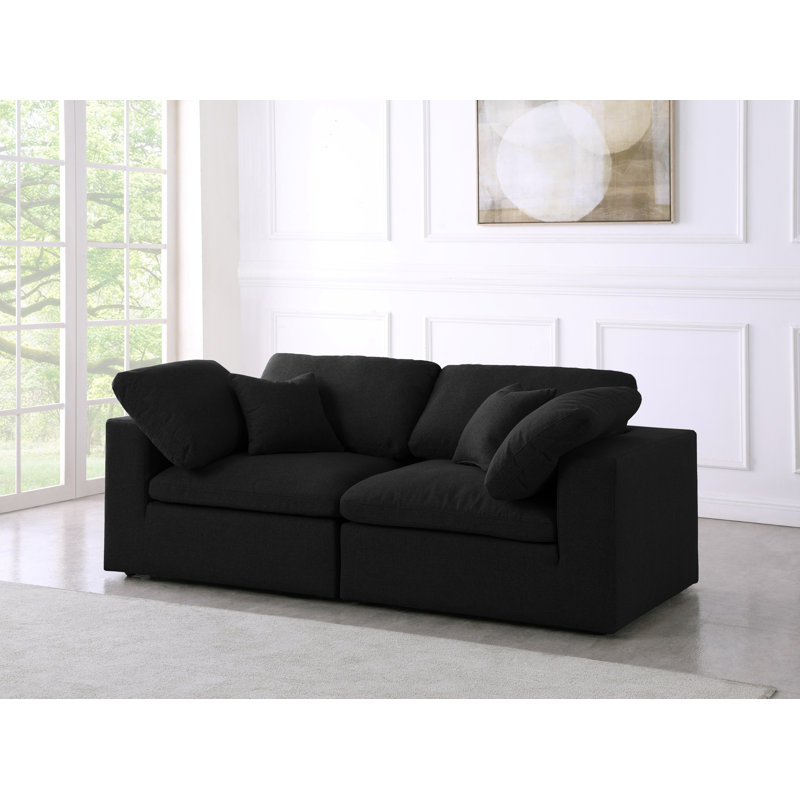 Causeuse Amillya, Tissu texturé en lin noir