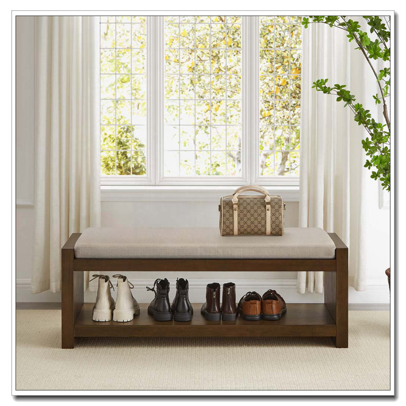 Bench with Lower Shelf Shoe Rack, Linen
